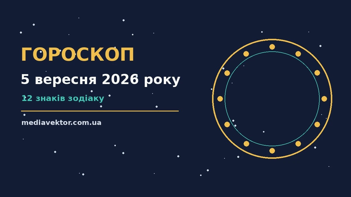 Космічний фон з зодіакальним колом, ілюстрація до гороскопу на 5 вересня 2026 року